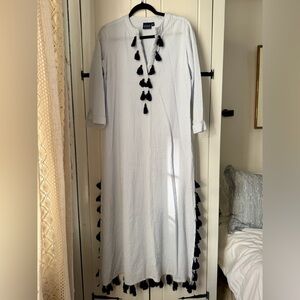 Madison Mathews Long Sleeve Seersucker Dress with Tassels